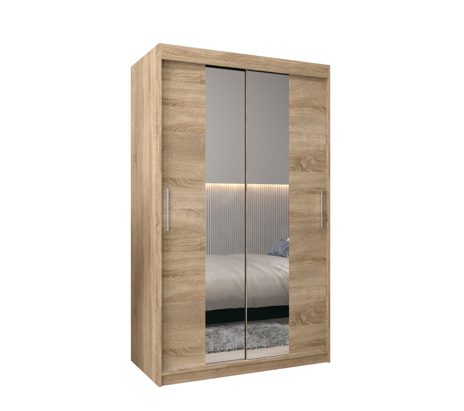 LANGUAGE Schiebetürenschrank mit Spiegel TOKYO 1 200/120/62 2-türig - Silberfarben/Sonoma Eiche, Holz/Kunststoff (120/200/62cm) - MÖBEL KRYSPOL