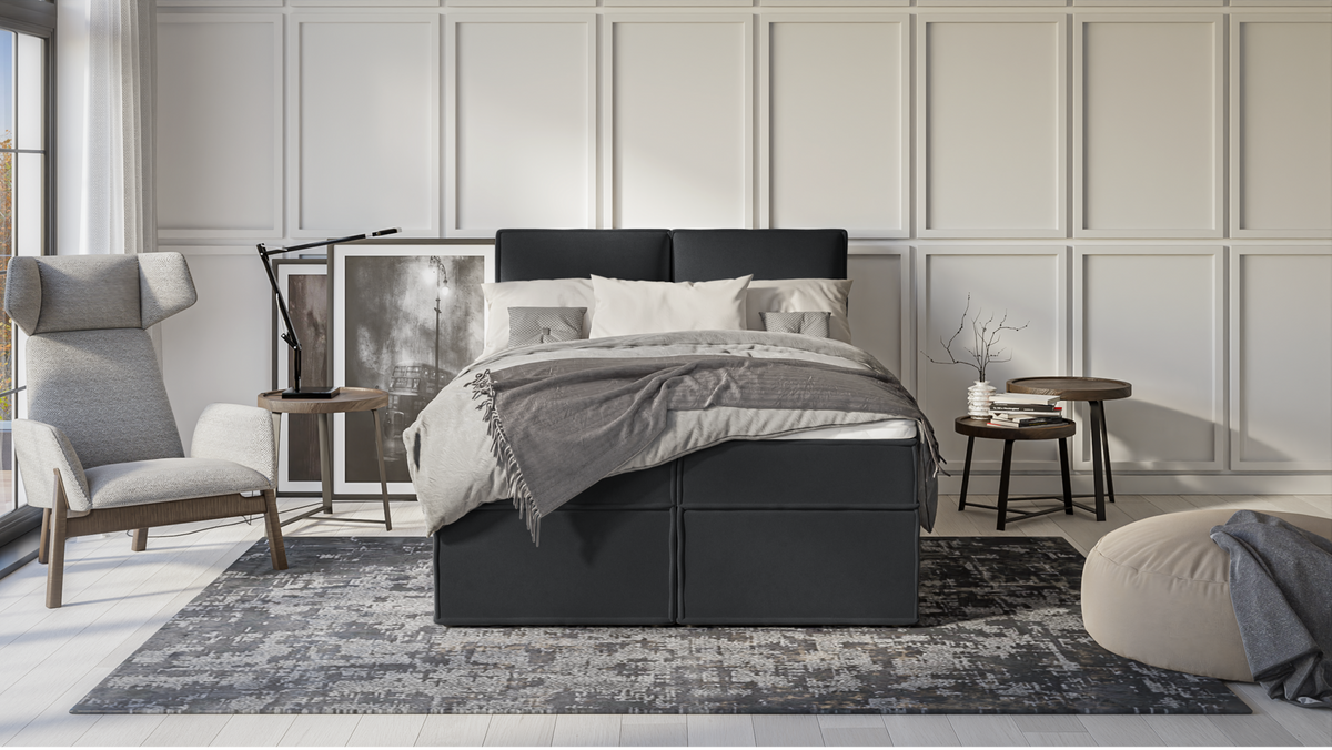 BOXBETT Eclipse 140/200 cm Graphit Luxusmicrofaser - Graphitfarben/Schwarz, Holz/Kunststoff (140/200cm) - S-Style Möbel