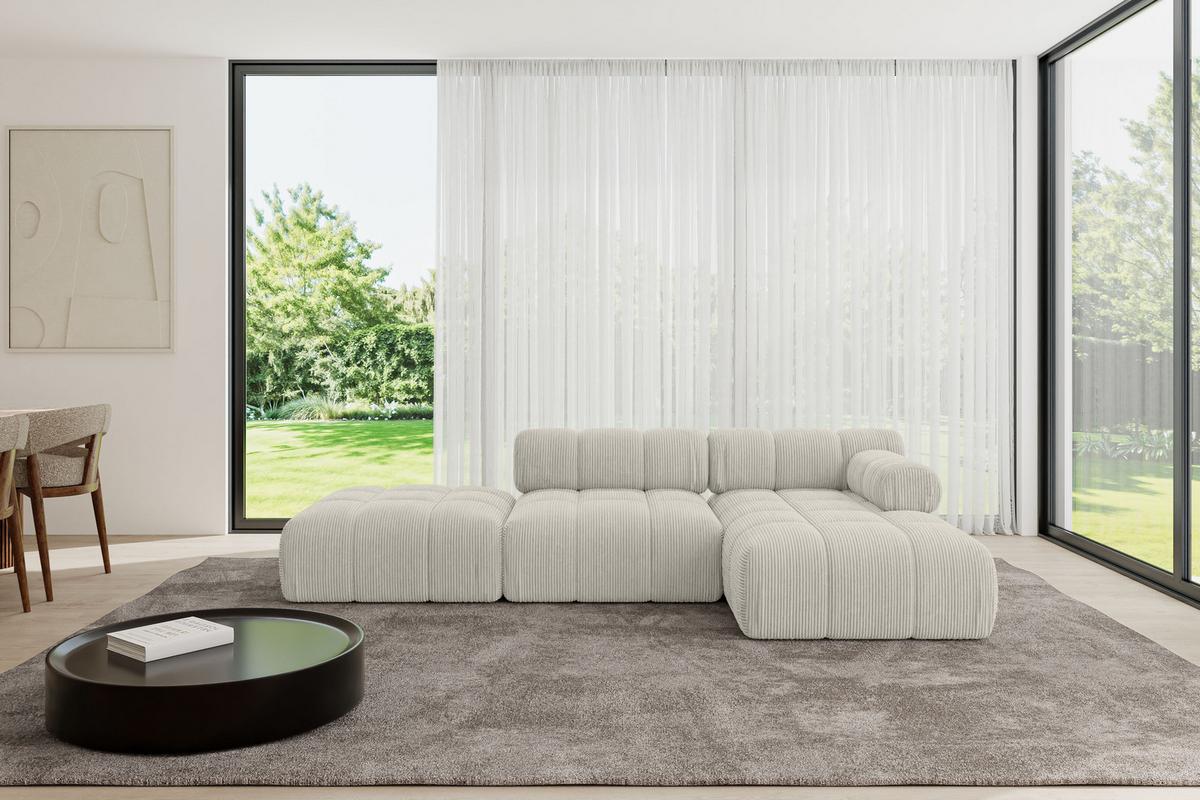 ECKSOFA modulares Sofa Lizur-L1 - 285x160x70 cm Creme Cord - Hellgrau/Creme, Holzwerkstoff/Textil (285/160cm) - ALTDECOR