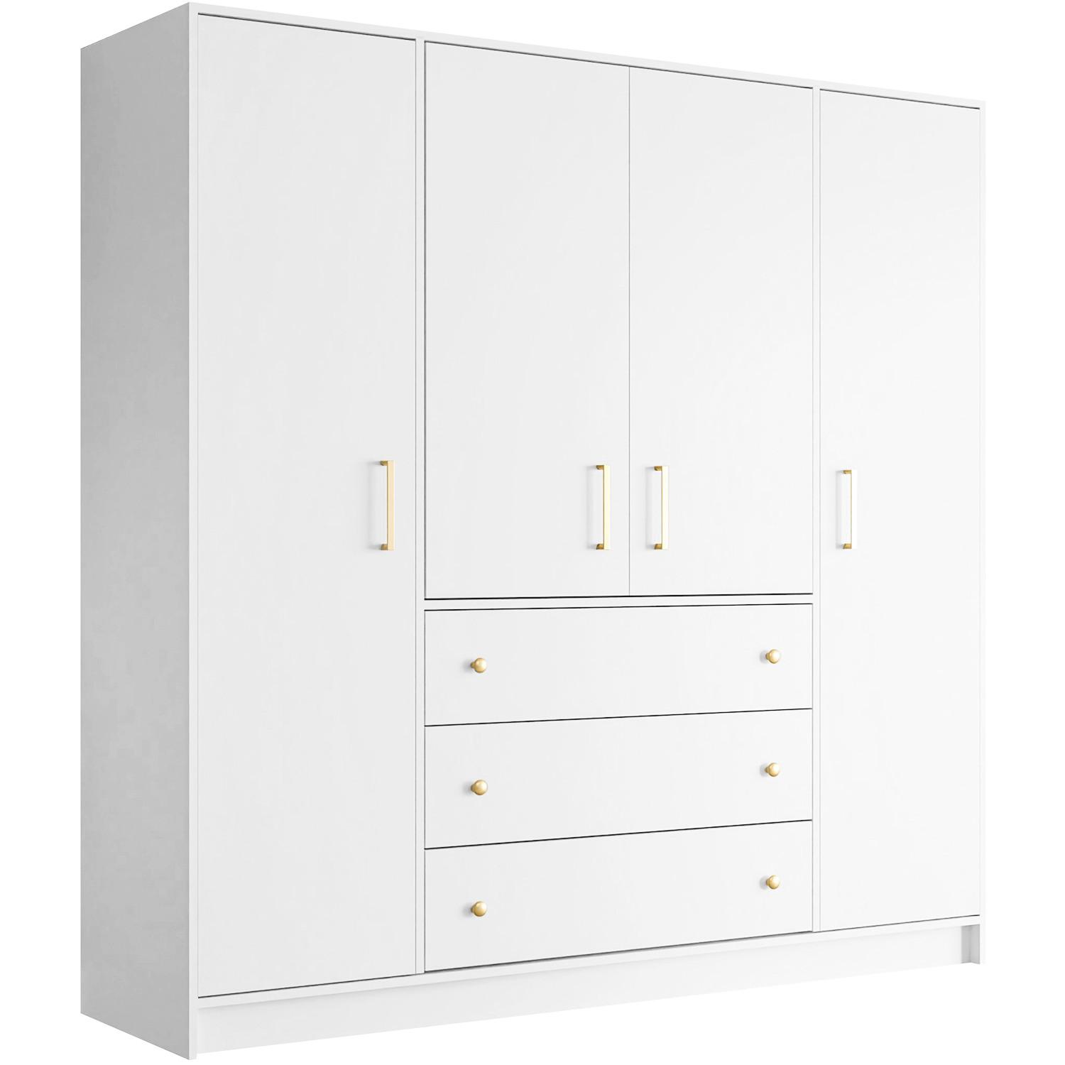 DREHTÜRENSCHRANK Rilo mit 4 Türen und 3 Schubladen, 200 cm, Weiß - Weiß, Holzwerkstoff (196/210/58cm) - Beautysofa