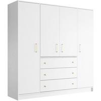 DREHTÜRENSCHRANK Rilo mit 4 Türen und 3 Schubladen, 200 cm, Weiß - Weiß, Holzwerkstoff (196/210/58cm) - Beautysofa