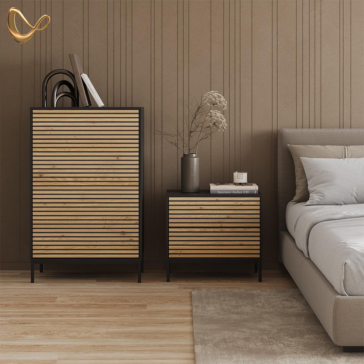 NACHTTISCH Aterno Goldkraft Eiche/Anthrazit 2er set - Honigeiche/Anthrazit, Holzwerkstoff (66/60/36cm) - Livinity®