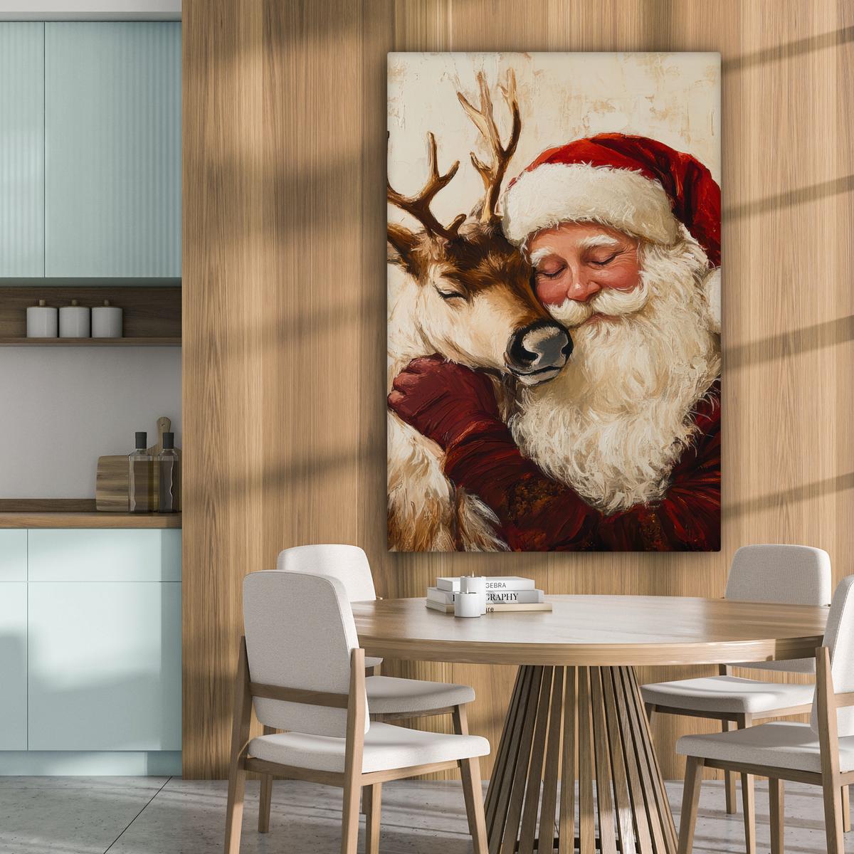 LEINWANDBILD Weihnachtsmann - Rentier - Weihnachten Deko XXL 80x120 cm - Rotbraun, Textil (80/120cm) - MuchoWow