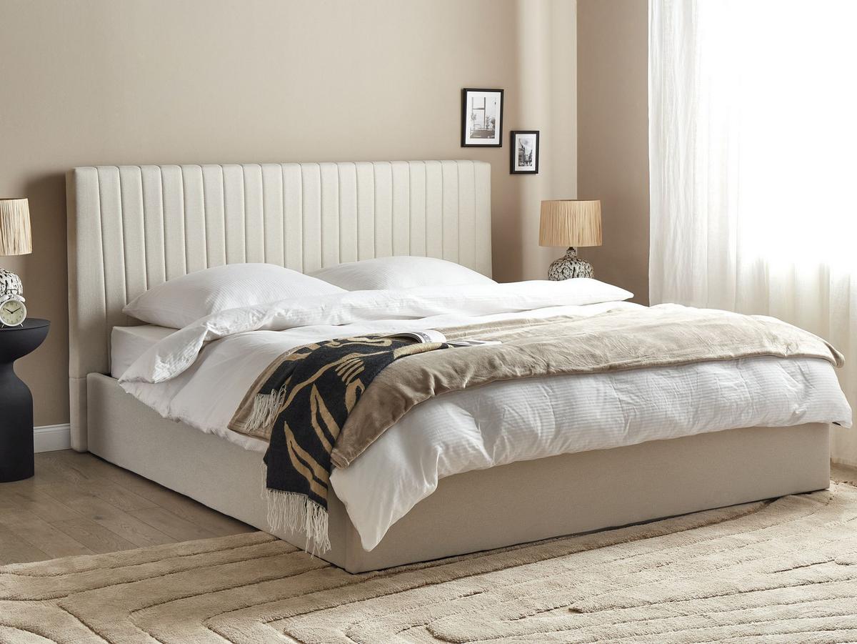 BETT mit Stauraum 180/200 cm Stoff Hellbeige Vion - Beige, Textil (180/200cm) - Beliani