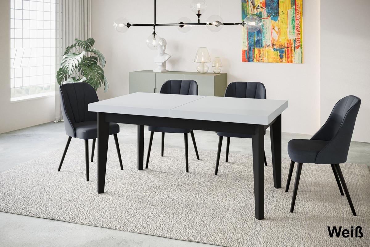 RECHTECKIGER Esszimmertisch SKANDI, ausziehbarer Tisch, Größe: 140-180X80X78 cm, Wohnzimmertisch Farbe: Weiß, mit Holzbeinen in Farbe Schwarz - Schwarz/Weiß, Holzwerkstoff (140/80/78cm) - Alpi-Möbel