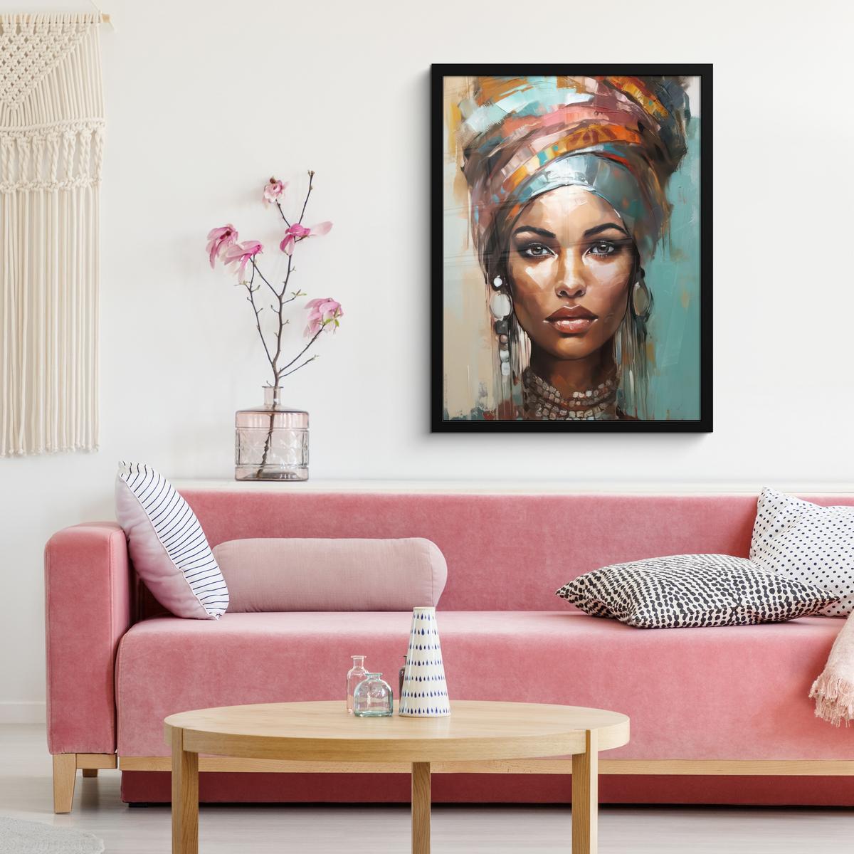 POSTER MIT RAHMEN Frau - Kunst - Schmuck - Porträt Posterleiste 60x80 cm - Blaugrau, Papier (60/80cm) - MuchoWow