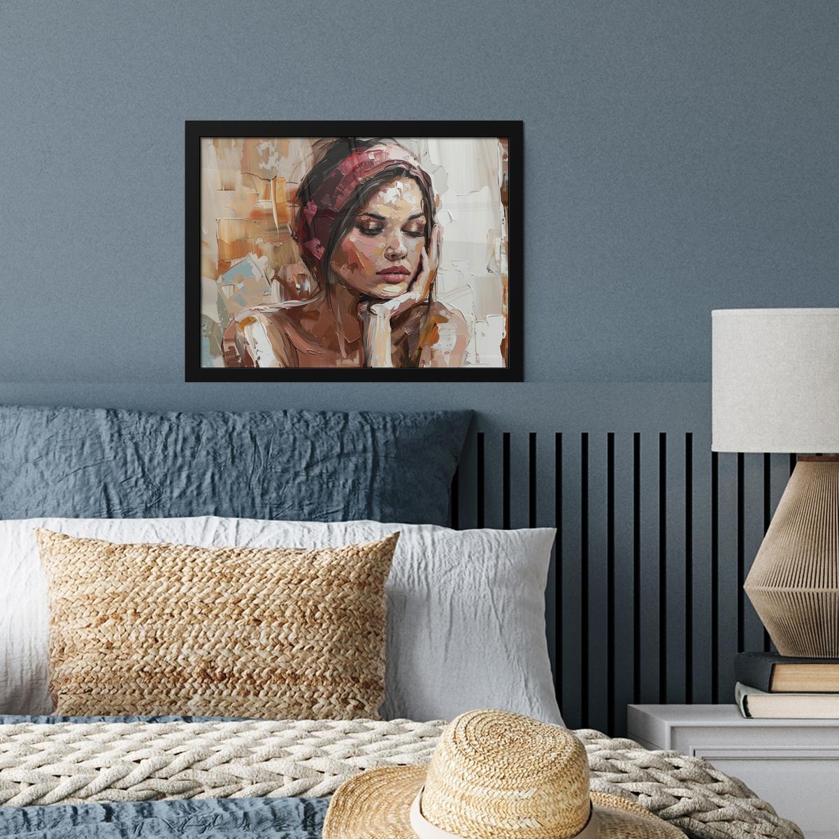 POSTER MIT RAHMENGERAHMTES BILD Frau - Lackierung - Porträt - Modern 40x30 cm - Altrosa, Papier (40/30cm) - MuchoWow