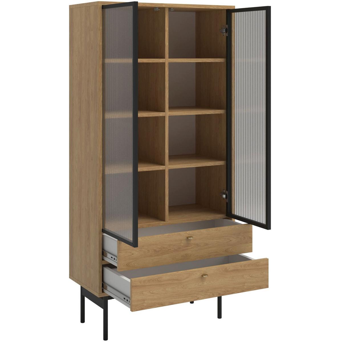 VITRINE Olar II Holzoptik Hickory Natur 85 cm - Beige/Goldfarben, Holzwerkstoff/Metall (85/179/41cm) - Selsey