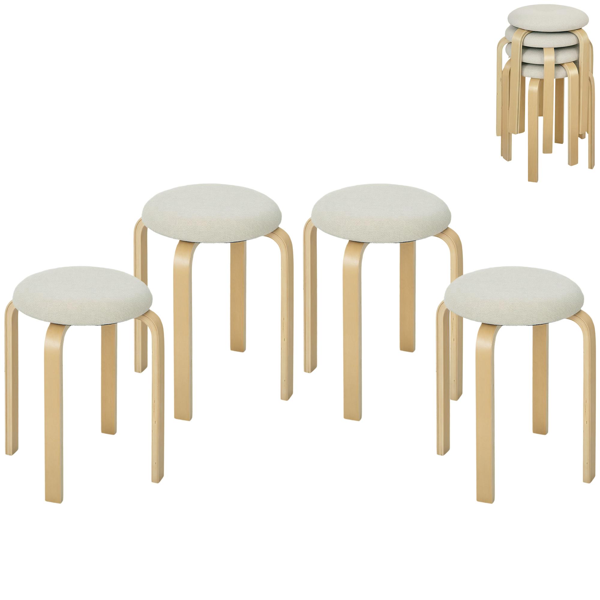 4ER Set Esszimmerhocker Stapelhocker Hocker mit Leinenoptik für Wohnzimmer Creme - Weiß, Holzwerkstoff (40/45/40cm) - HOMCOM