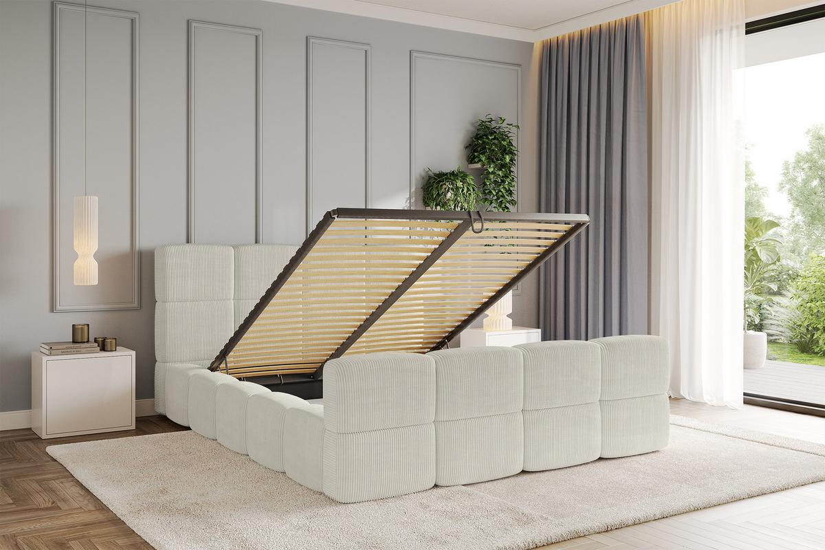 POLSTERBETT mit Bettkasten und Lattenrost, Bett mit Matratze H3/H4, Kopfteil, Boxbett, Doppelbett mit Stauraum - NATA-Z 120x200 Creme - Ecru, Holzwerkstoff/Textil (120/200cm) - ALTDECOR