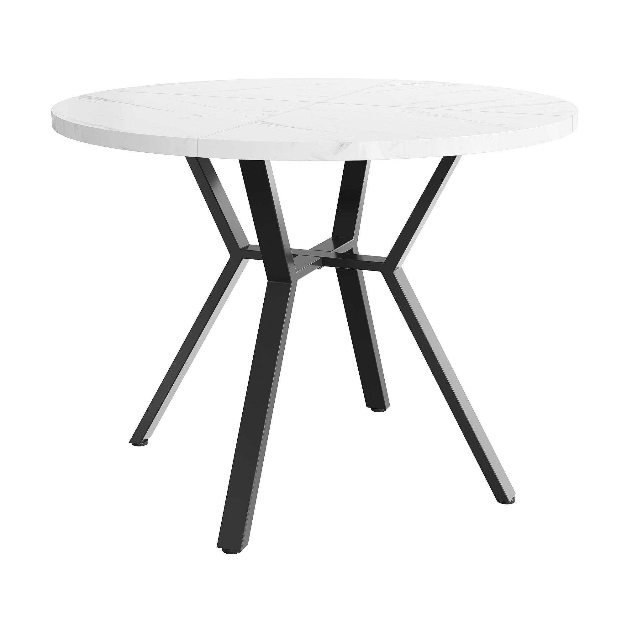 ESSTISCH runder marmor-optik Ø 100 cm mit X-metallgestell - Schwarz, Holzwerkstoff (100/100/75cm) - Urban Meuble