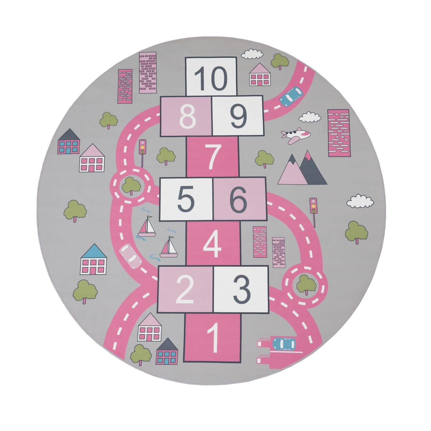 KINDERTEPPICH Waschbar, mit Hüpfkästchen-Motiv, Rosa, Ø 200 cm - Rosa, Textil (200/200cm) - KADIMA DESIGN
