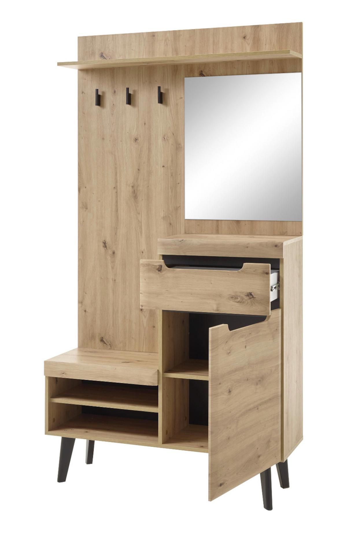 GARDEROBE Eiche Artisan, schwarz 110 cm, Kompaktgarderobe skandinavisch - Eichefarben/Schwarz, Holzwerkstoff/Metall (110/200/34cm) - Furn.Design