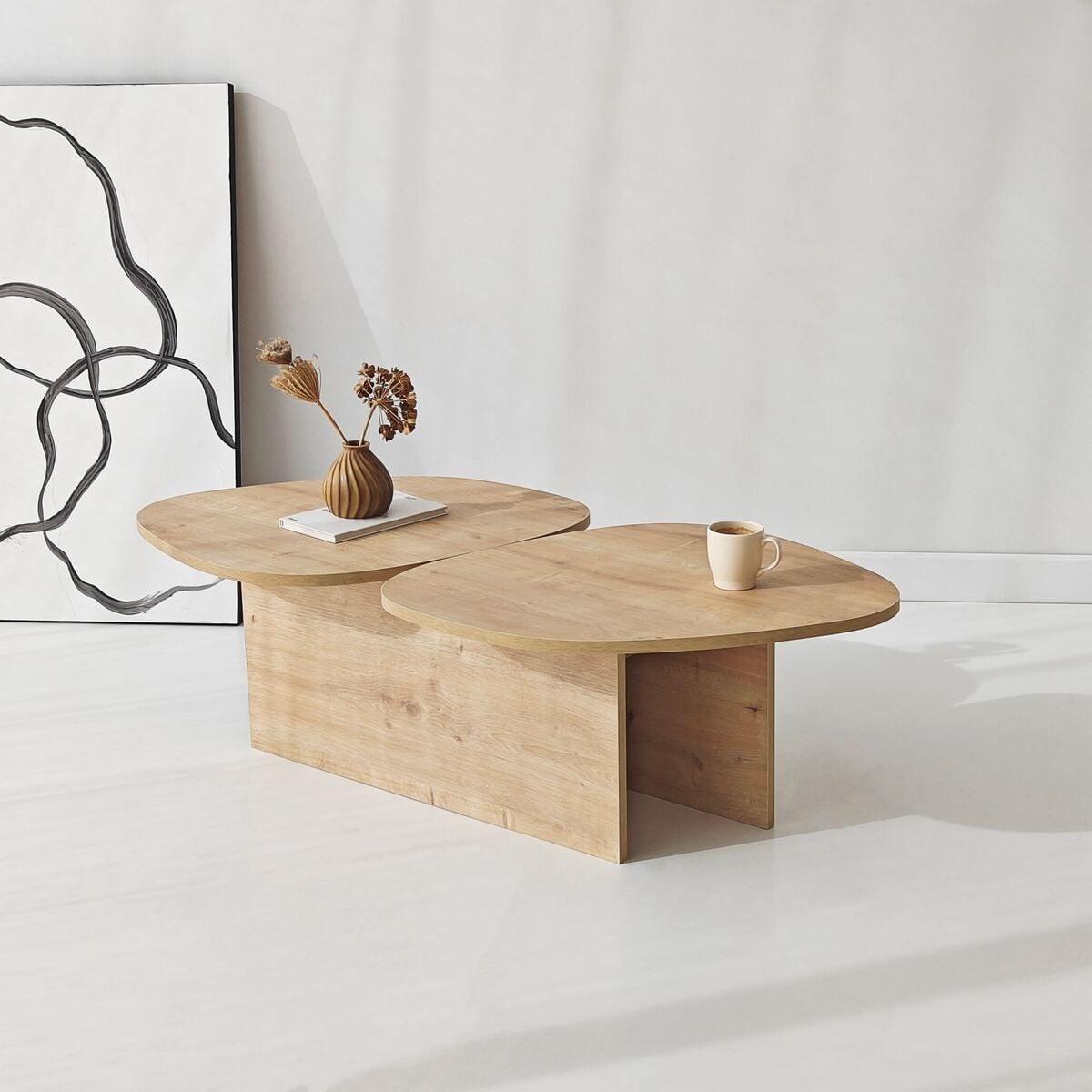 COUCHTISCH mit doppelter Platte in organischer Form 125/60/38 cm - Eichefarben, Holzwerkstoff (10/60/38cm) - Calicosy