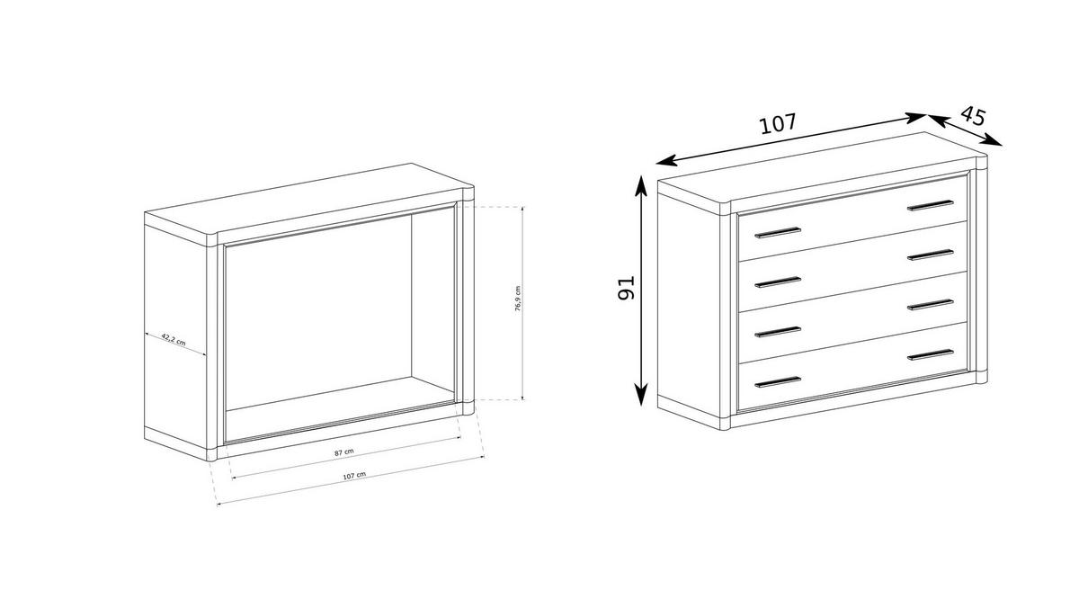 KOMMODE MALAGA 107/91/45cm mit 4 Schubladen Türen Braun - Braun, Holzwerkstoff (107/91/45cm) - MASSENO