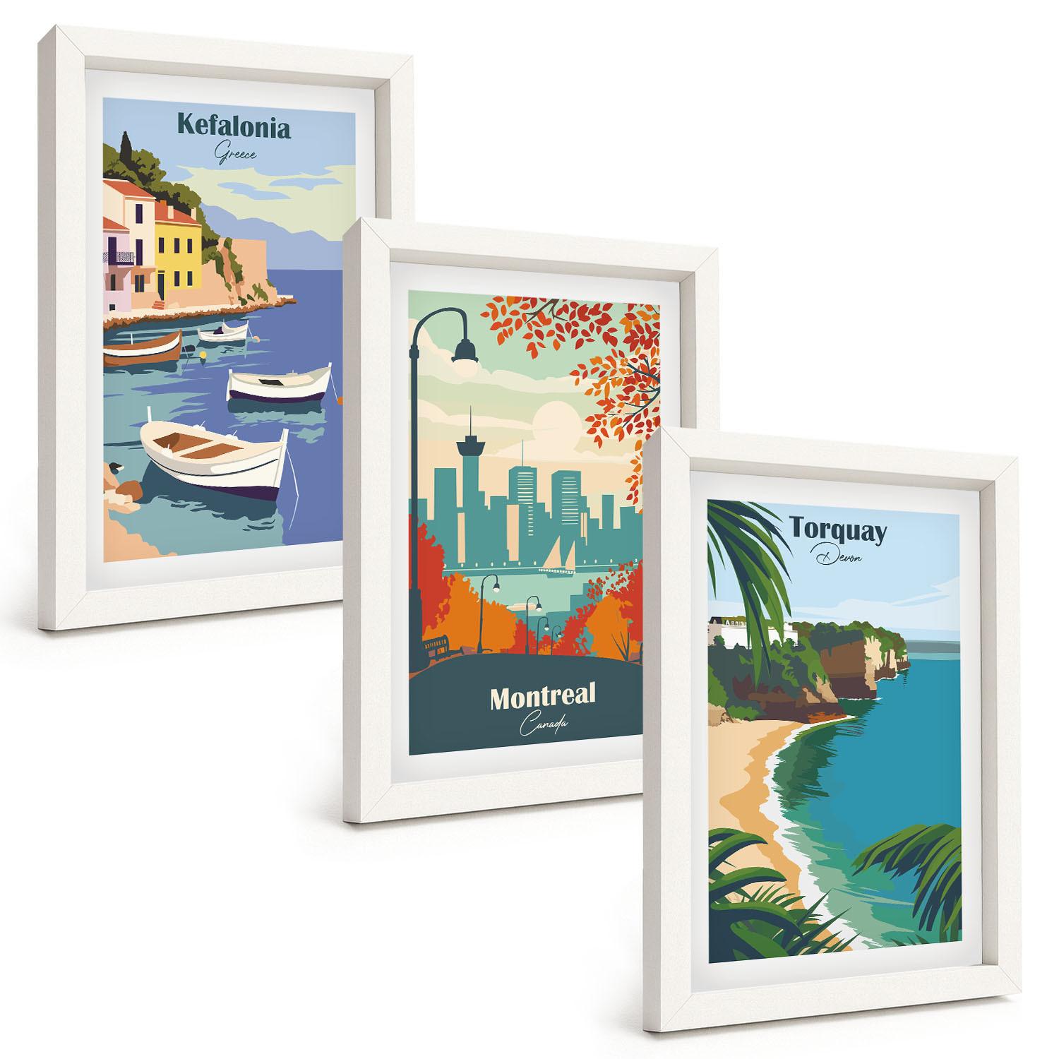 BILDER SET 3er Set - 20x30 cm Weißer Rahmen - Stadtansichten aus Griechenland, Kanada und Australien - Weiß, Kunststoff (20/30cm) - TULUP