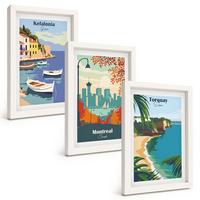 BILDER SET 3er Set - 20x30 cm Weißer Rahmen - Stadtansichten aus Griechenland, Kanada und Australien - Weiß, Kunststoff (20/30cm) - TULUP