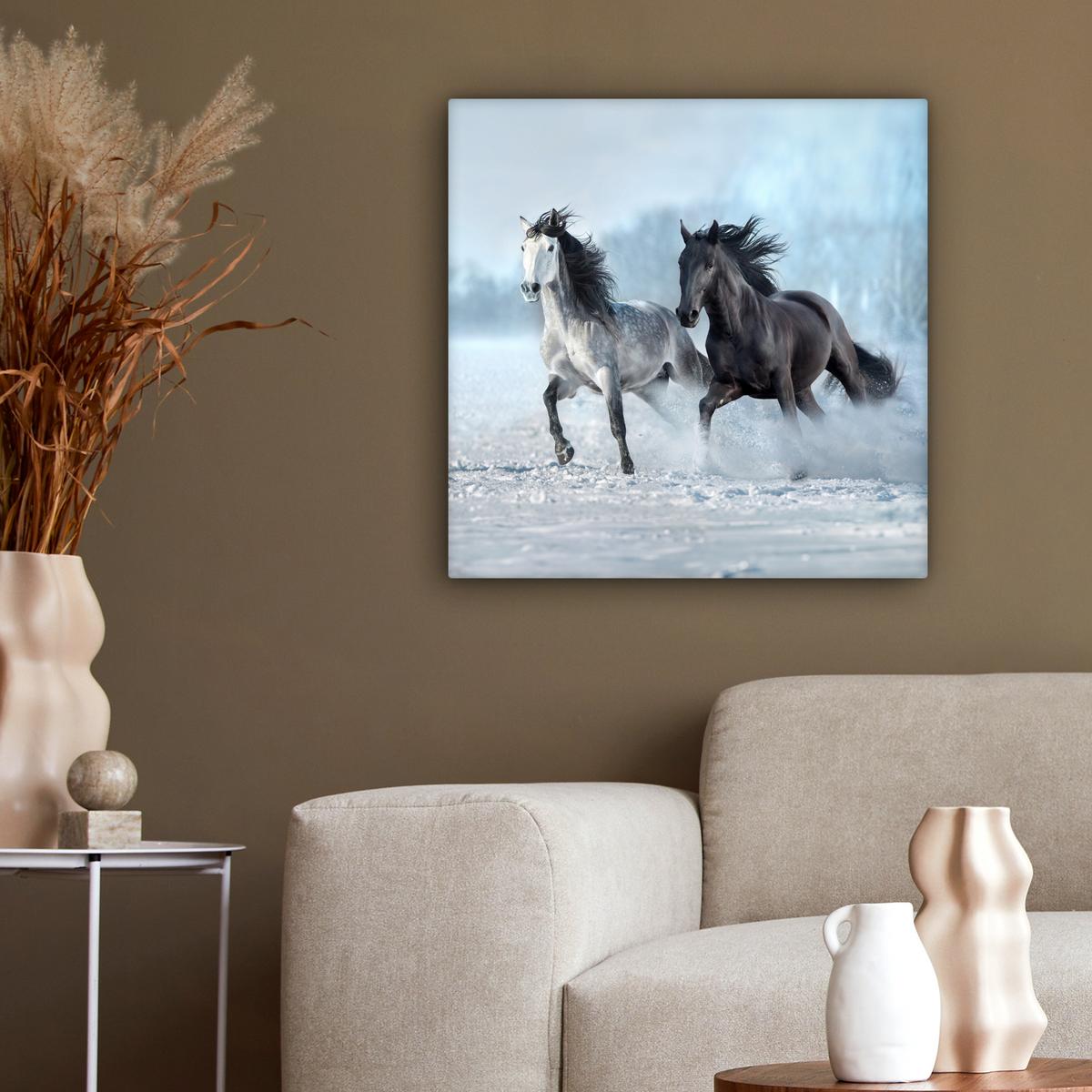 LEINWANDBILD Pferde - Winter - Tiere - Natur - Schnee Wandbild Wohnzimmer 50x50 cm - Anthrazit, Textil (50/50cm) - MuchoWow
