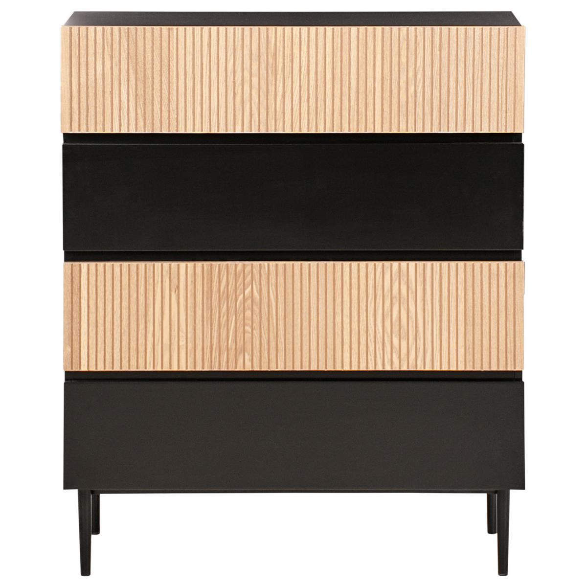 KOMMODE mit 4 Schubladen Naturfarbene Esche Schwarz Blythe - Schwarz/Braun, Holzwerkstoff/Metall (80/95/40cm) - Beliani