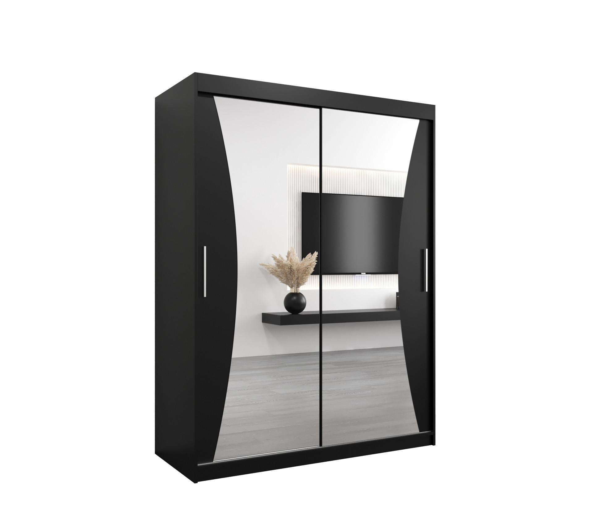 SCHWEBETÜRENSCHRANK 200/150/62 2-türig - Silberfarben/Schwarz, Holz/Kunststoff (150/200/62cm) - MÖBEL KRYSPOL