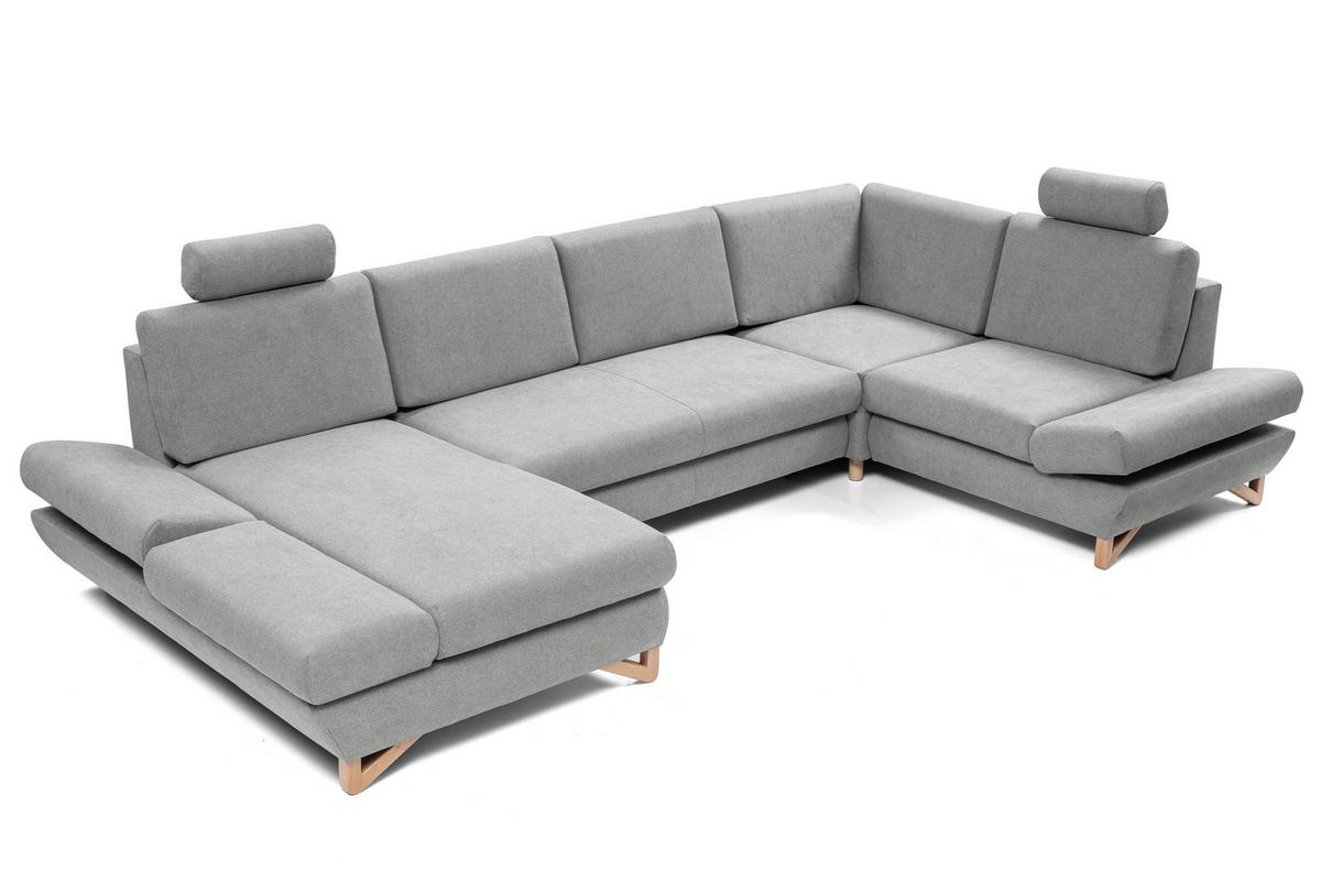 WOHNLANDSCHAFT CASA IV R-S Grau Plüsch-Stoff mit Schlaffunktion - Grau, Holz (344/100/199cm) - MASSENO
