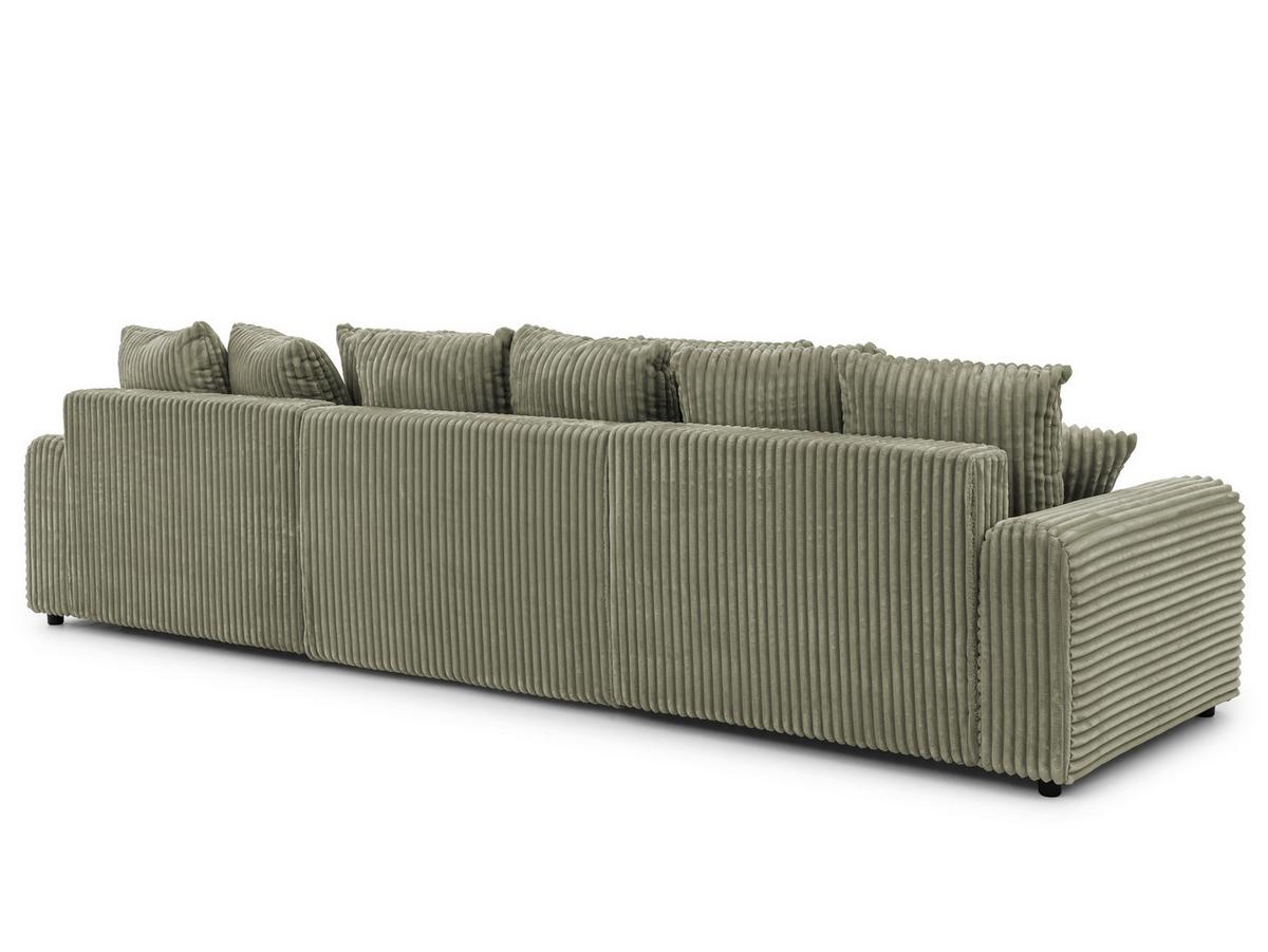 WOHNLANDSCHAFT Calma mit Schlaffunktion und Bettkasten im Bumpy-Design aus weichem Olive Plüschcord - Beige/Schwarz, Holz/Textil (336/88/140cm) - S-Style