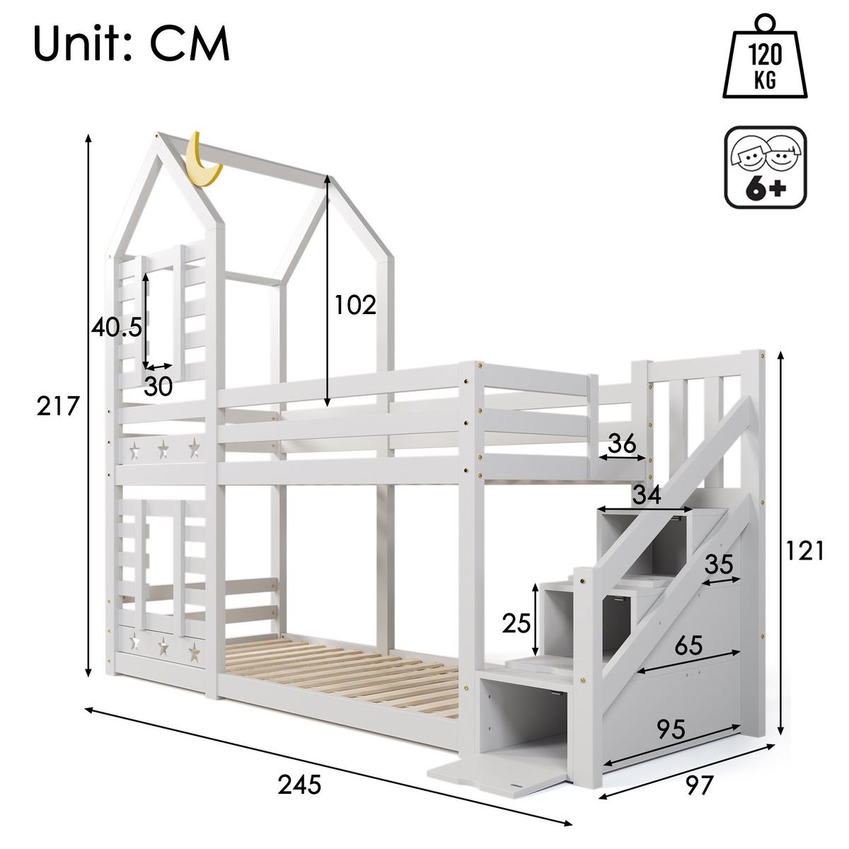 KINDERBETT Weiß 245/97/217 cm - Weiß, Holzwerkstoff (97/217/245cm) - Urban Meuble