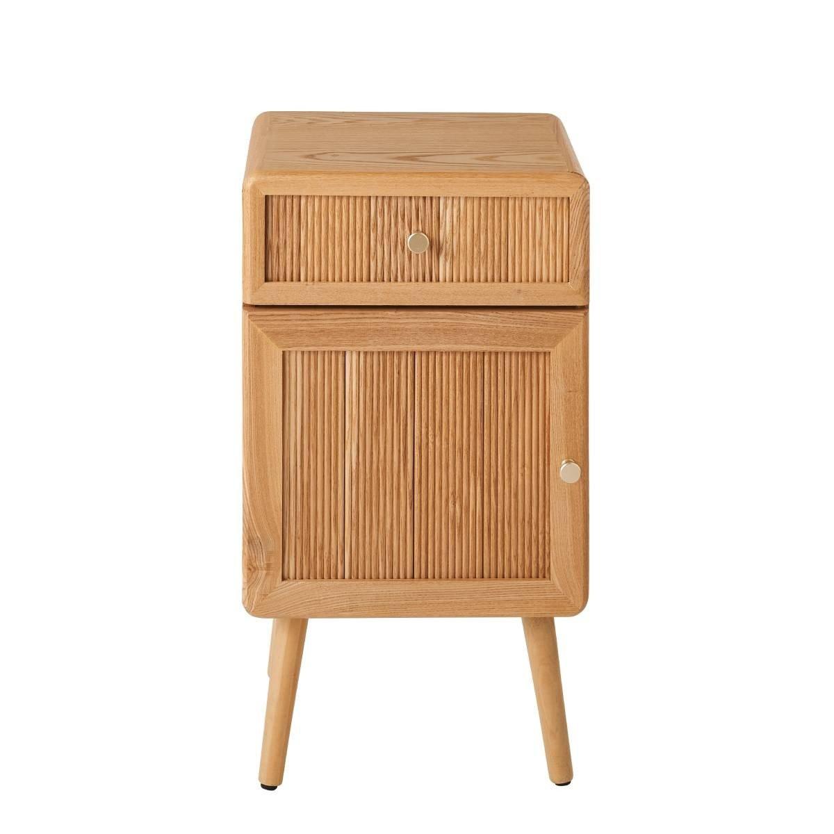 NACHTTISCH 1 Tür und 1 Schublade mit Lamellenfronten 42/35/71 cm - Apfelbaumfarben, Holzwerkstoff (35/71/42cm) - Calicosy