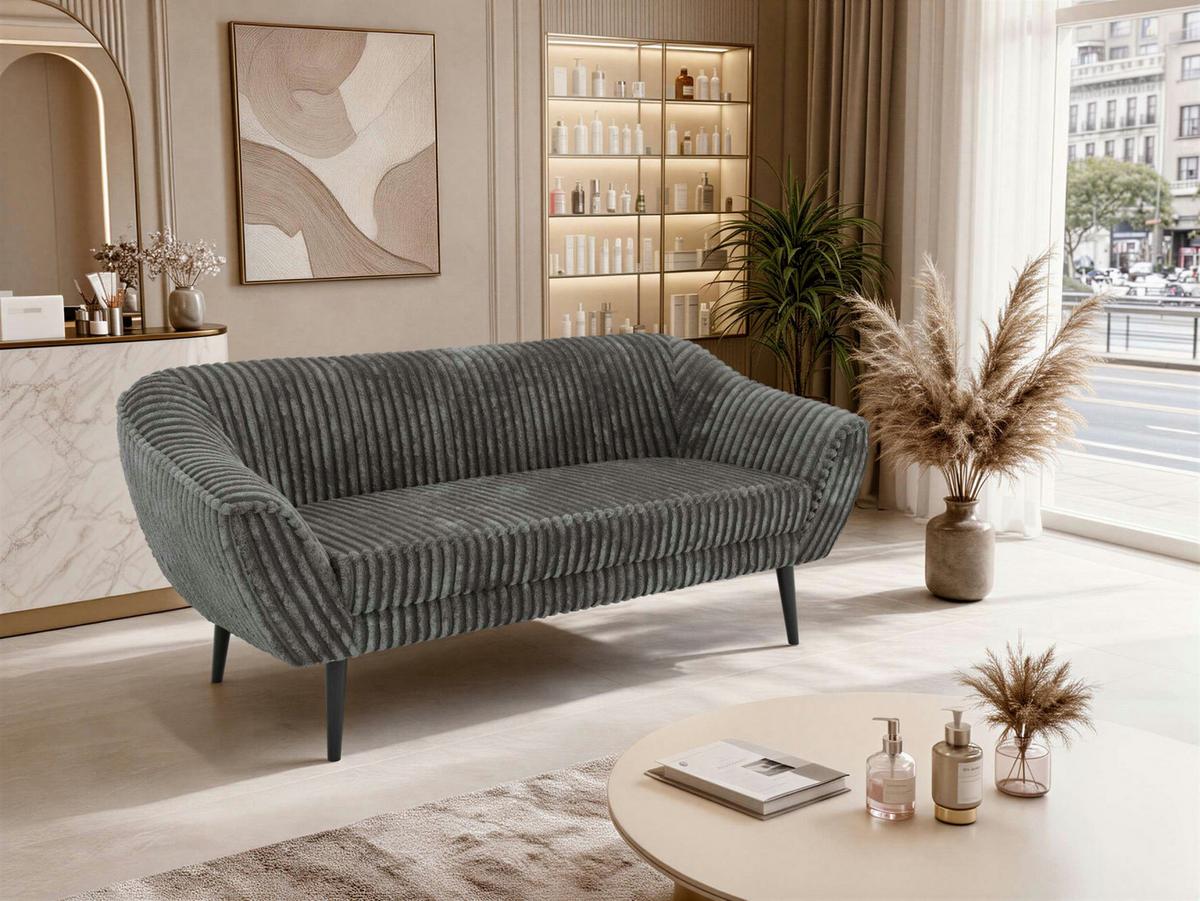 3-SITZER-SOFA PIRS - Grau Cord - Schwarze Beine - Schwarz/Grau, Holzwerkstoff/Textil (180/75/74cm) - MKS