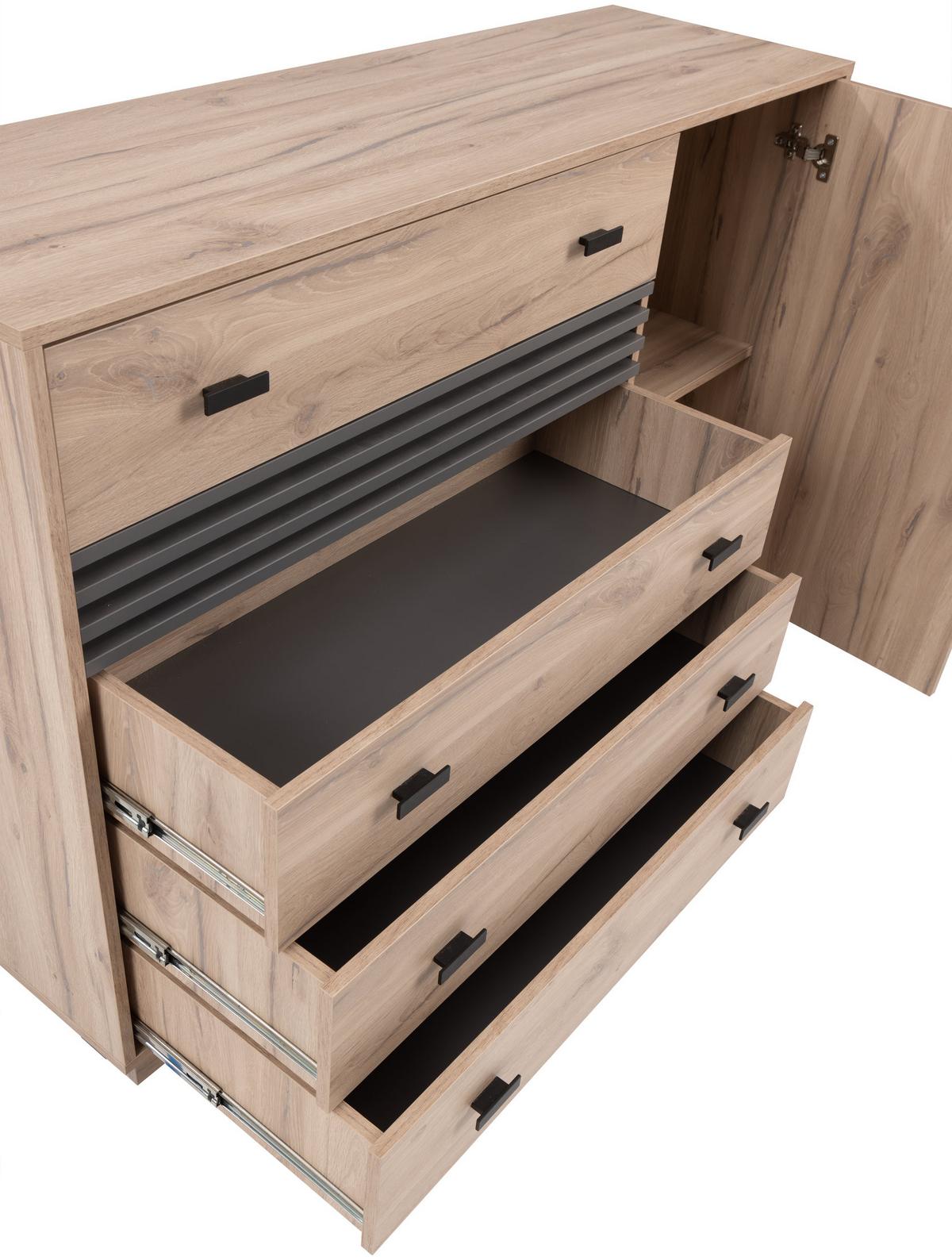 KOMMODE PUNTO 135/95/40cm mit 4 Schubladen 1 Türen Eichefarben - Eichefarben, Holzwerkstoff (135/95/40cm) - MASSENO