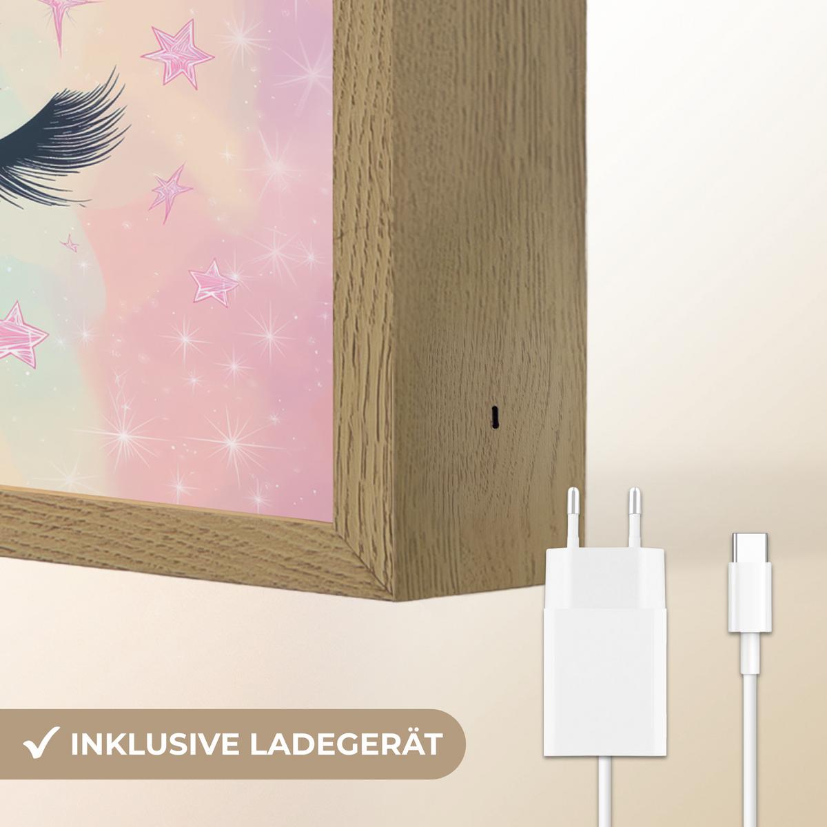 NACHTTISCHLAMPE MIT AKKU Einhorn - Glitzer - Regenbogen - Pastell 30x40 cm - Hellrosa, Holzwerkstoff (8/30/40cm) - OnlyWow