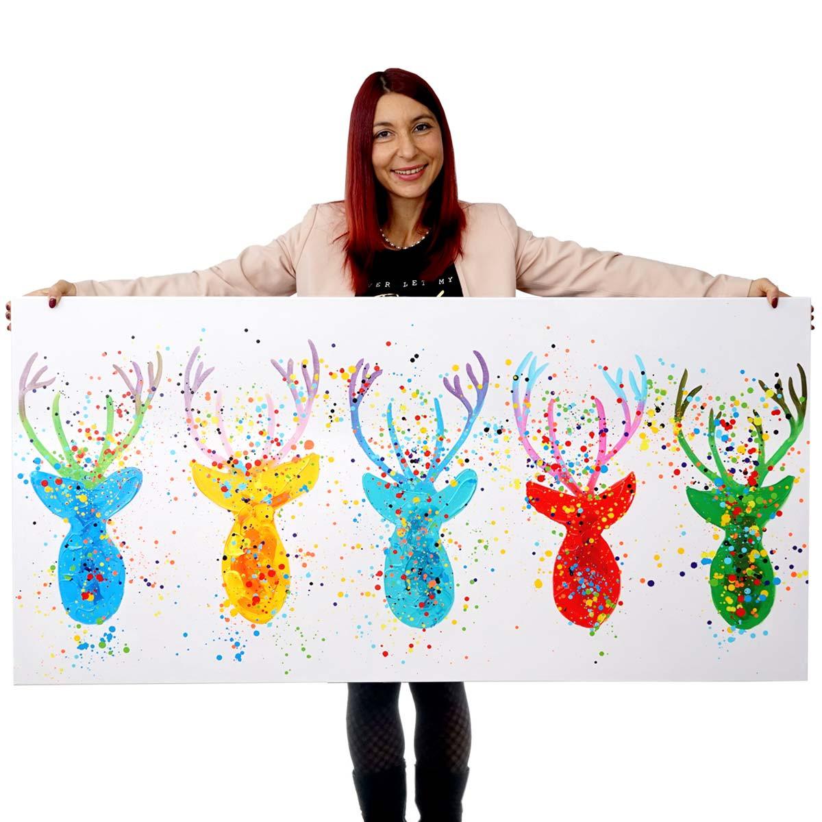 ÖLGEMÄLDE HIRSCHE HANDGEMALT Mehrfarbig - Multicolor, Textil (70/140cm) - MCW