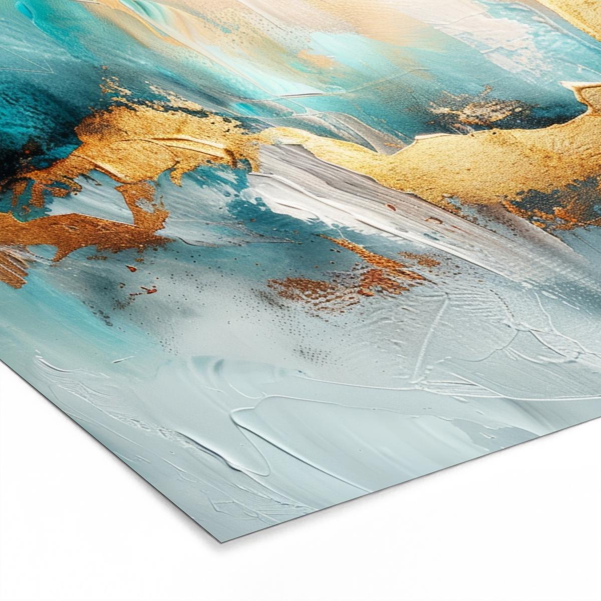 POSTER MIT RAHMEN Abstrakt - Kunst - Gold - Blau 120x80 cm - Petrol, Papier (120/80cm) - MuchoWow