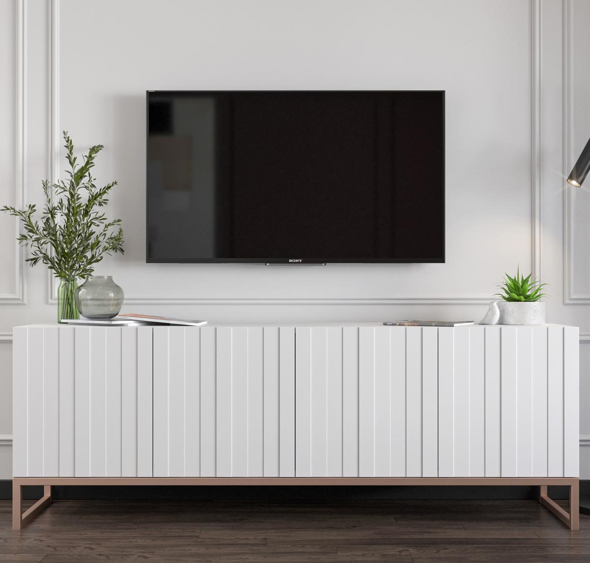 TV-SCHRANK Elpis Weiß Matt mit Metallrahmen 150 cm - Weiß/Kupferfarben, Holzwerkstoff/Metall (150/51.5/36.5cm) - Meble Lindner