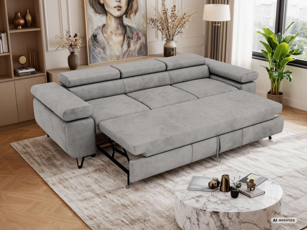 3-SITZER SOFA PETER mit Schlaffunktion - Hellgrau Velvet - Silberfarben/Hellgrau, Textil/Metall (262/76/99cm) - MKS