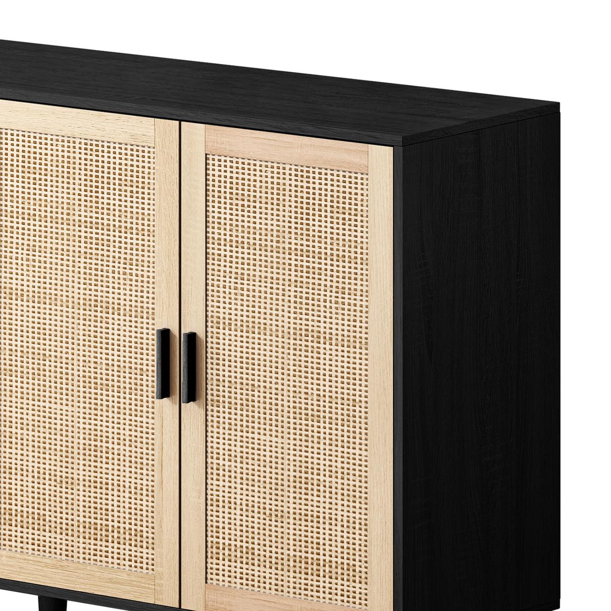 SIDEBOARD holzwerkstoff in schwarz mit rattan-fronten, 4 türen - Schwarz, Holzwerkstoff (158/88/40cm) - Urban Meuble