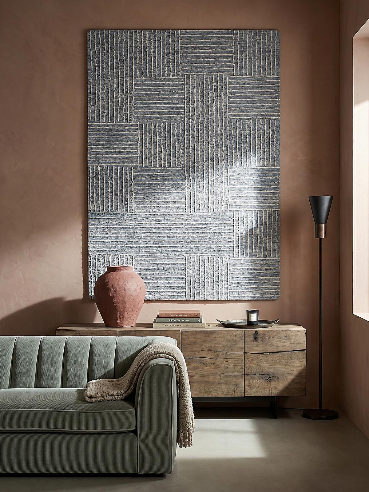 WOLLTEPPICH LEA, mit Schachbrettmuster, Blau, 200 x 290 cm - Blau, Textil (290/200cm) - KADIMA DESIGN