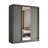 SCHWEBETÜRENSCHRANK Cabinio Grau Weiß 180/216/61 cm – mit Spiegel und Lamellen - Weiß/Grau, Holzwerkstoff/Kunststoff (180/216/61cm) - AX Living