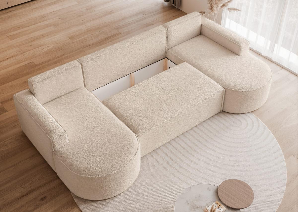 WOHNLANDSCHAFT U-Form mit Schlaffunktion, Beige - Sandfarben, Textil (316/88/157cm) - Idohome