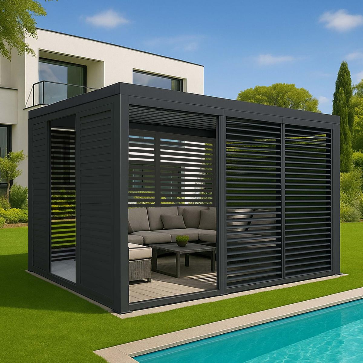 PERGOLA MIT SCHIEBETÜR Anthrazit - Anthrazit, Metall (300/220/300cm) - MCW