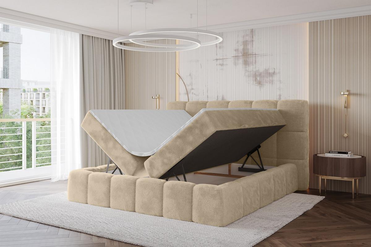 BOXBETT - AURI-H3 - 120x200 Hellbeige Lapitt - Creme, Holzwerkstoff (120/200cm) - ALTDECOR