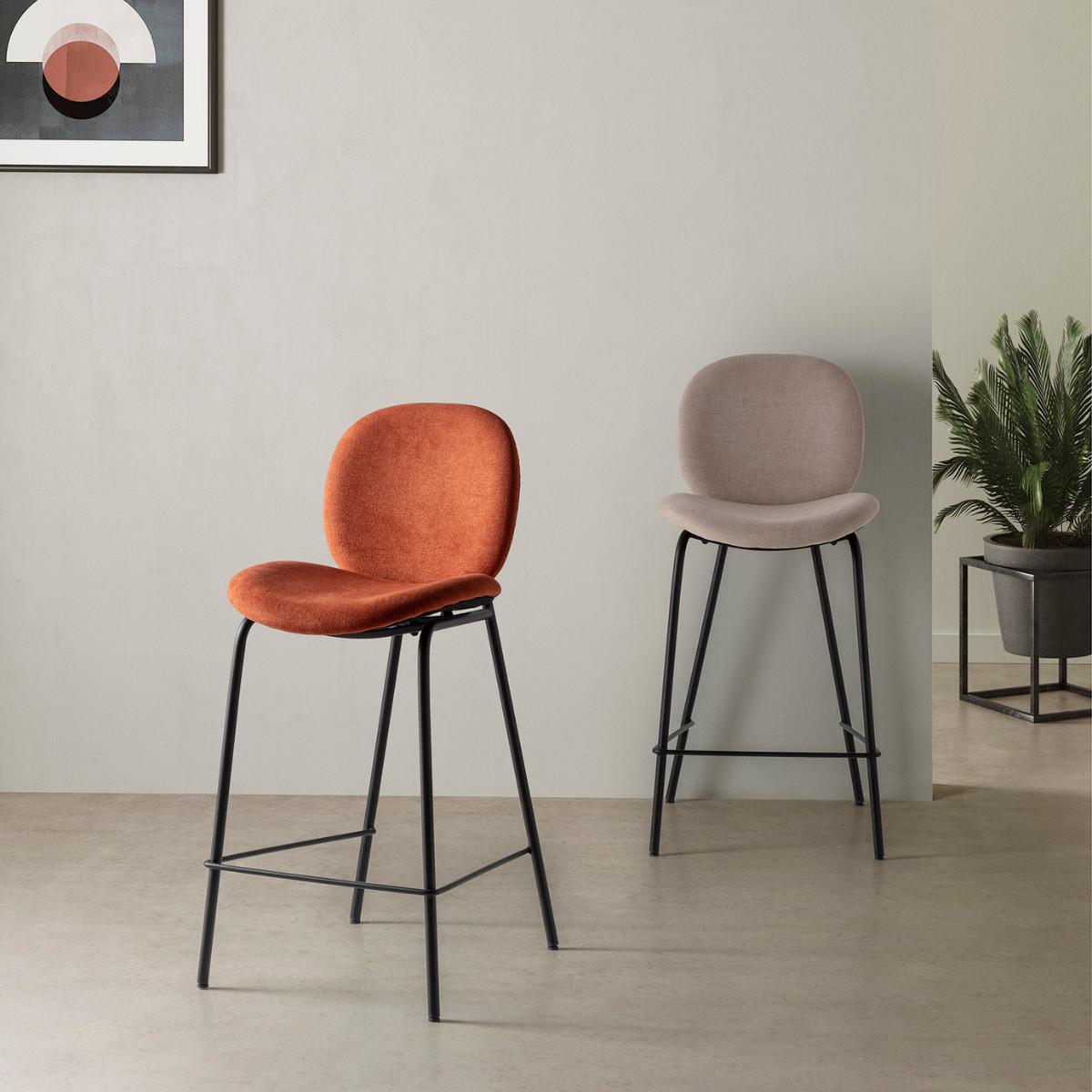 BARHOCKER (Set aus 2) aus Stoff mit schwarzen Metallbeinen - cori 43/54/66 cm - Orange, Textil (54/66/43cm) - Calicosy