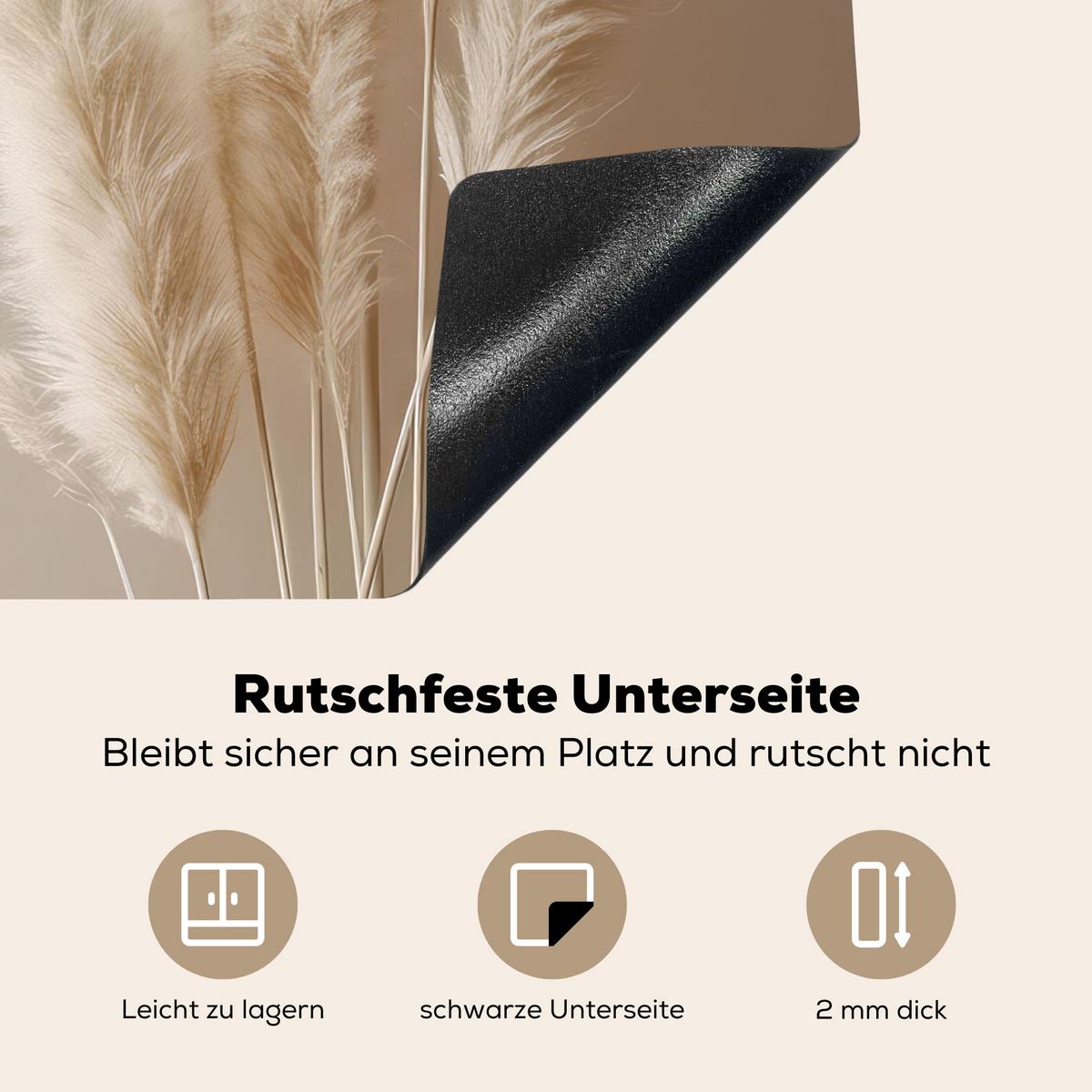HERDABDECKPLATTE Pampasgras - Federn - Pastell - Weiß Abdeckung Ceranfeld 57.6x51.6 cm - Creme, Kunststoff (57.6/51.6/0.2cm) - MuchoWow