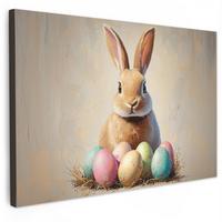 LEINWANDBILD Osterhase - Pastell - Eier Wanddeko 90x60 cm - Beige, Textil (90/60cm) - MuchoWow