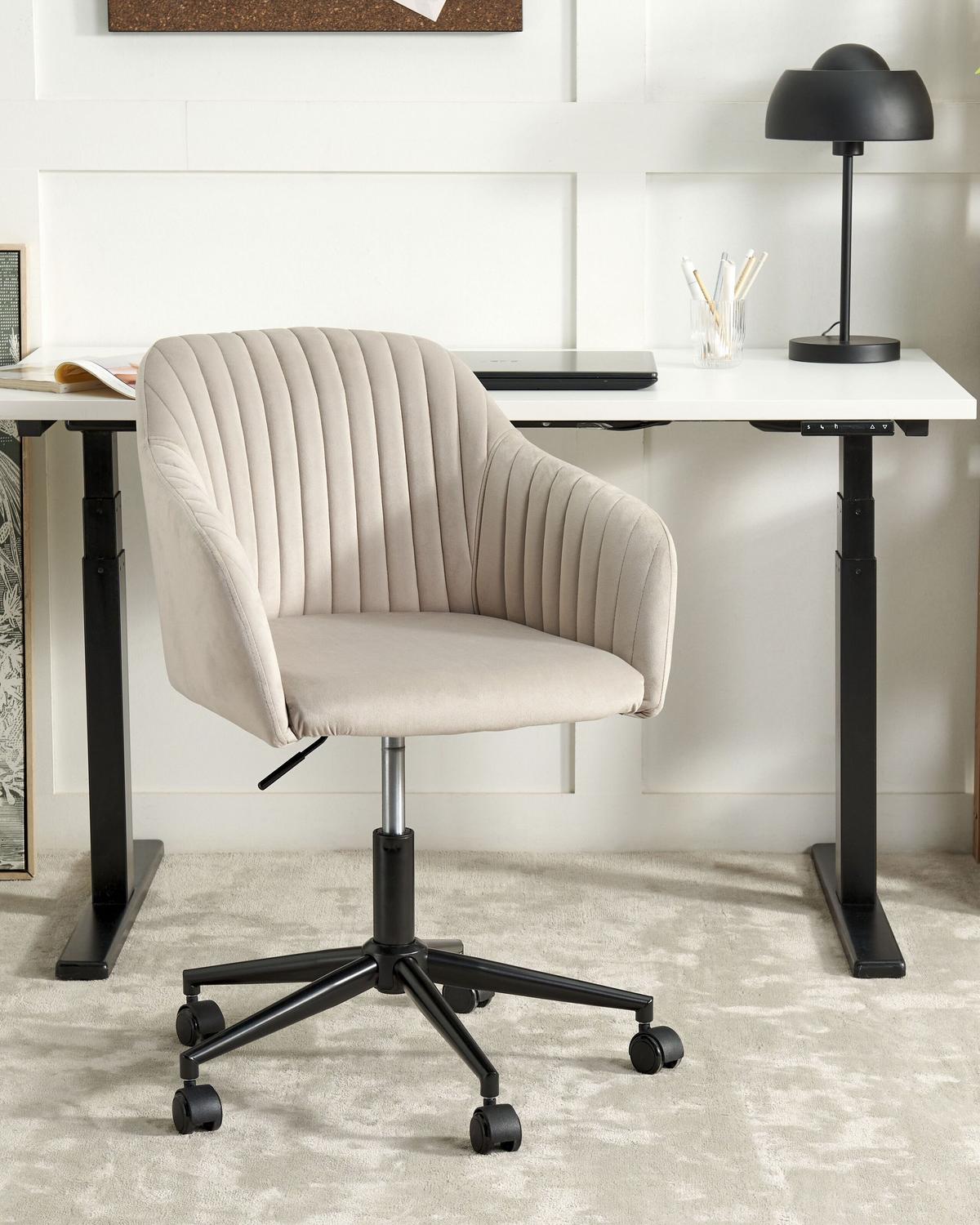 BÜROSTUHL Samtstoff Taupe Venice - Beige/Schwarz, Textil (64/89/64cm) - Beliani