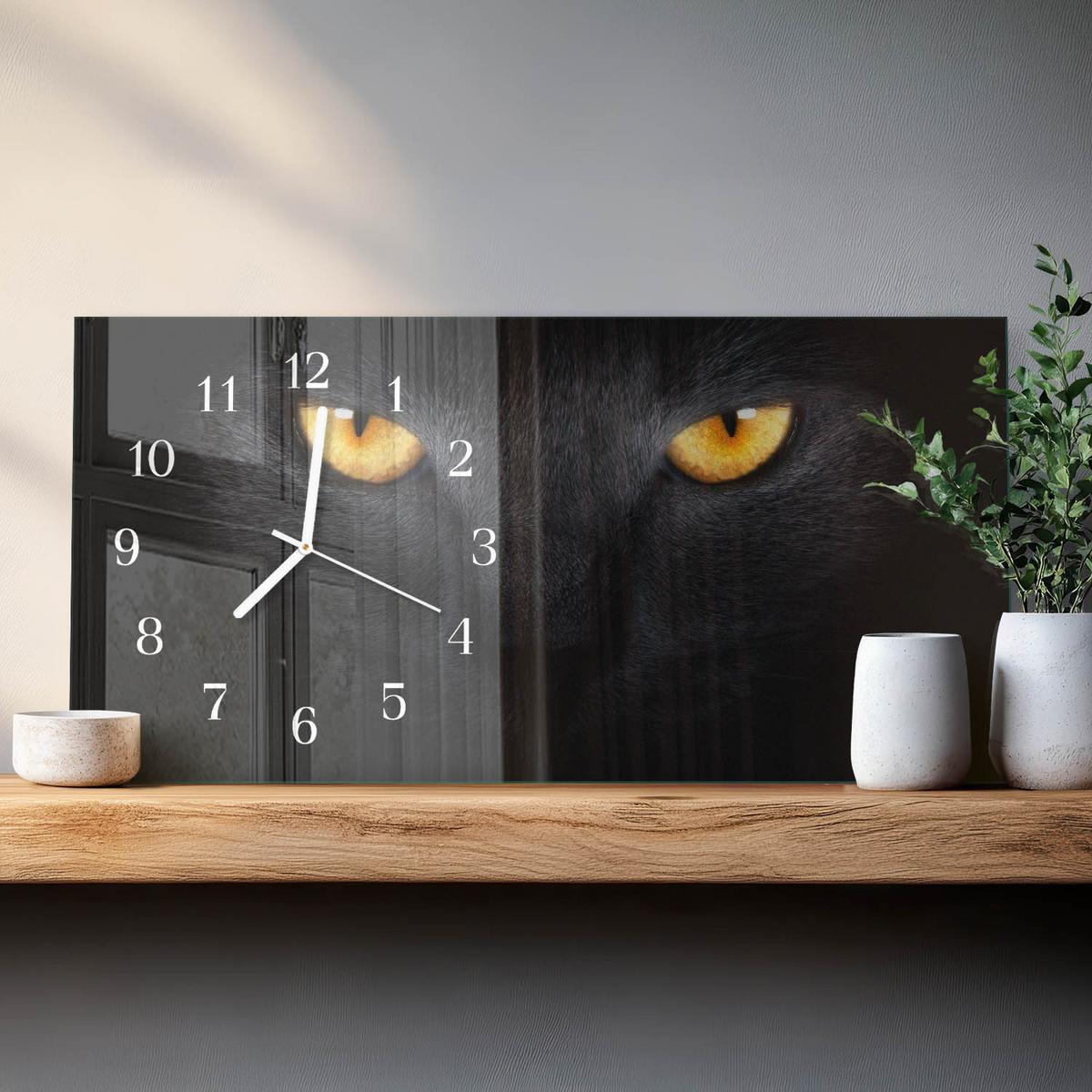 WANDUHR aus Glas 60x30 cm - Katze - Schwarz, Glas (60/30/0.4cm) - TULUP