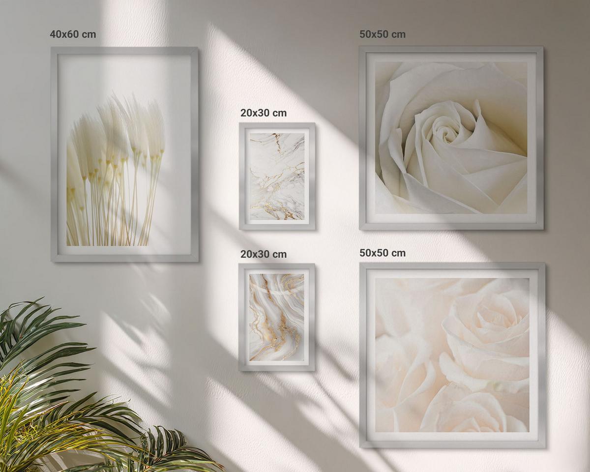 BILDER SET 5er Set - 50x50 cm & 20x30 cm & 40x60 cm Silberner Rahmen - Elegante Marmormuster - Silberfarben, Kunststoff (40/60cm) - TULUP