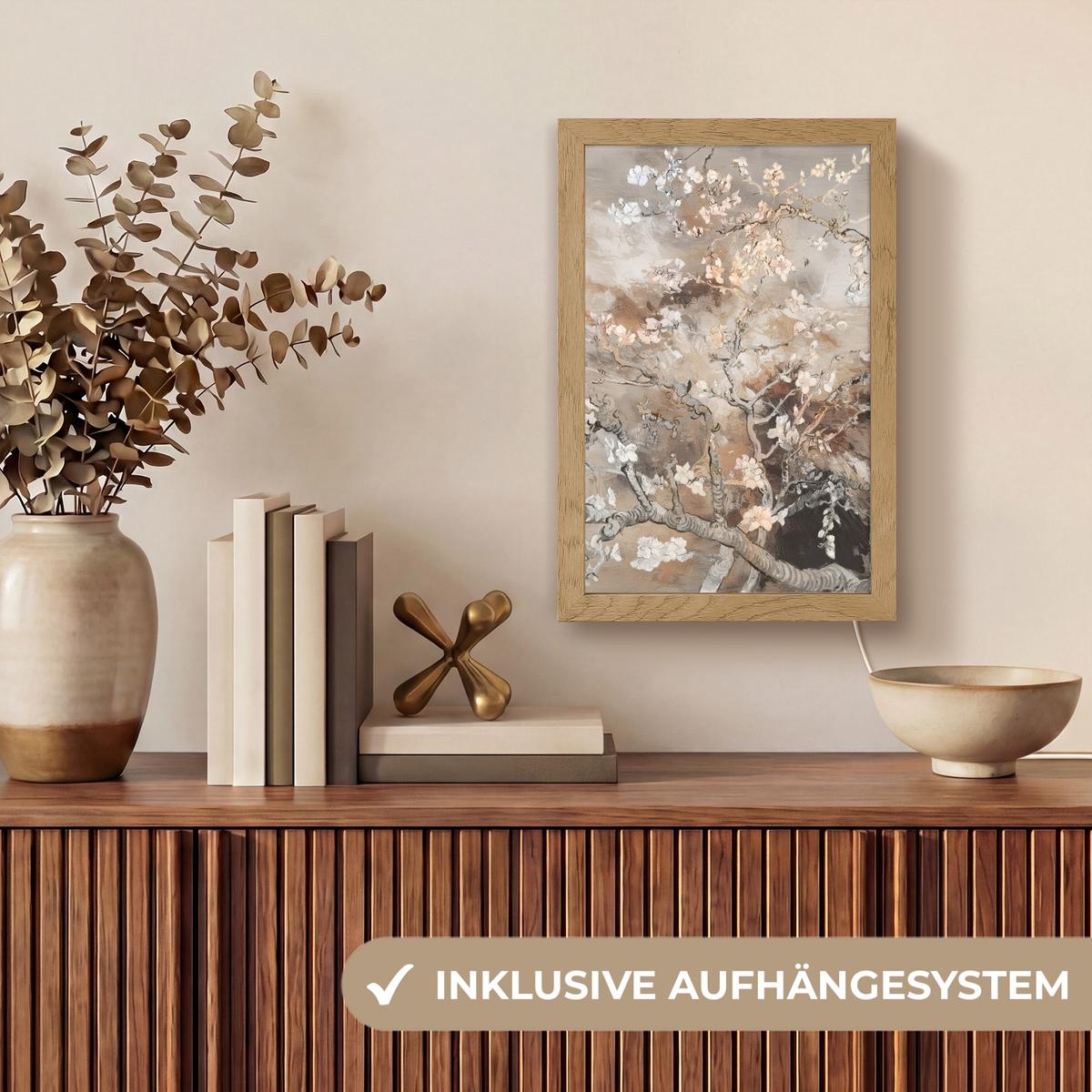 WANDLEUCHTE Mandelblüte - Kunst - Van Gogh - Beige - Abstrakt 20x30 cm - Graubraun, Holzwerkstoff (20/30/8cm) - OnlyWow
