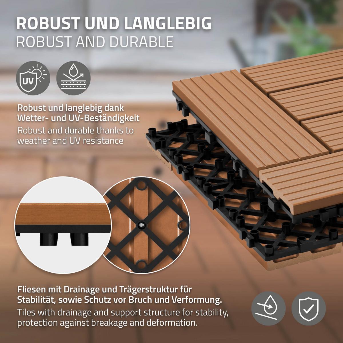 BODENPLATTE Mosaik 2er Set - Hellbraun, Holzwerkstoff (30/30/2cm) - ECD-Germany
