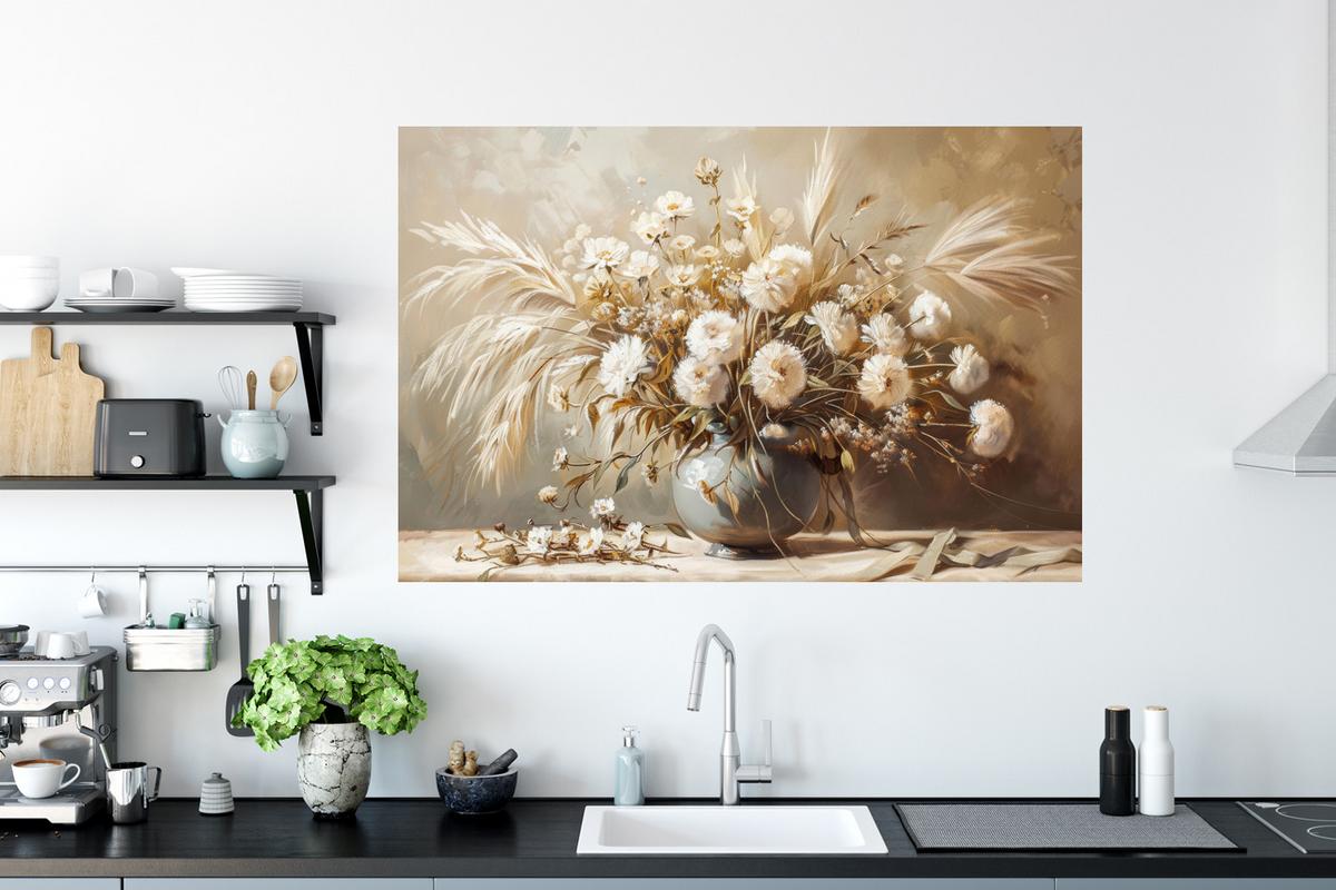 WANDTATTOO Blumen - Vase - Stilleben - Beige Wandsticker 120x80 cm - Creme, Kunststoff (120/80/0.1cm) - MuchoWow